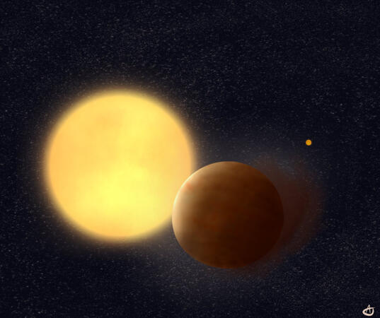 An illustration of the TOI-1937A stellar system, containing an Ultra Short Period Jupiter-sized planet. Created in 2024 for my own presentations, including at the AAS 245 Meeting in January 2025.
