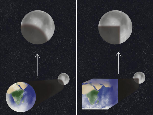 A visualization of the shape of the Earth&#39;s shadow on the moon, including a hypothetical where the Earth is cube shaped, to illustrate how we know the Earth is round. Created for Will Jarvis, and presented at the Kennedy Space Center on April 8th 2024.