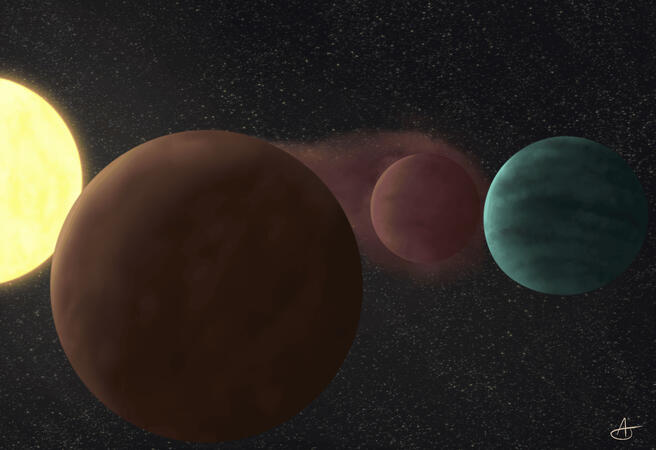 An illustration of the HD 63433 system with a focus on HD 63433d. Created in 2023 for my presentation at the University of Wisconsin - Madison Undergraduate Research Symposium.