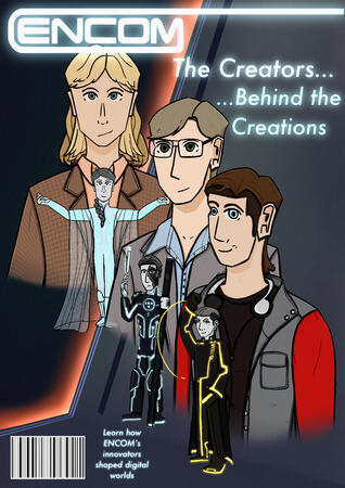 Art of the lead characters in the 1982 film Tron, in the style of a magazine cover. Created for and published in The Grid: A Tron Fashion Zine, available here