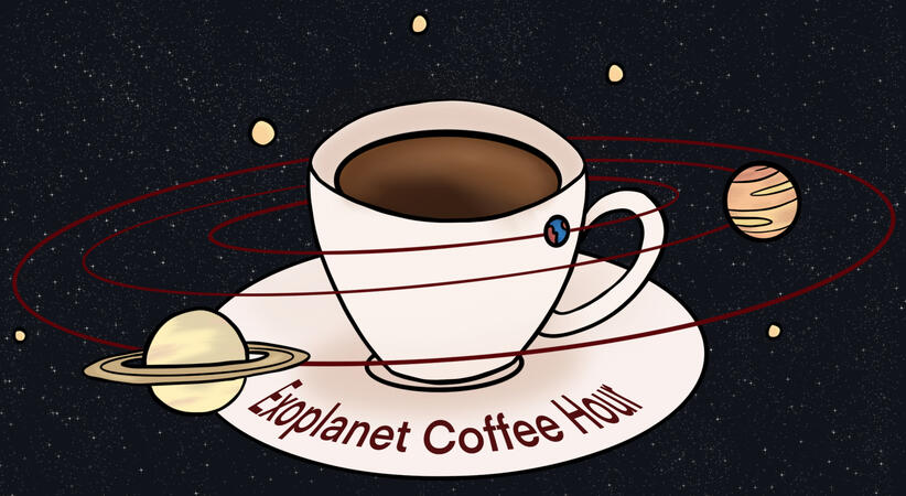 A logo design for Exoplanet Coffee Hour, a social gathering for people who study exoplanets at my University.